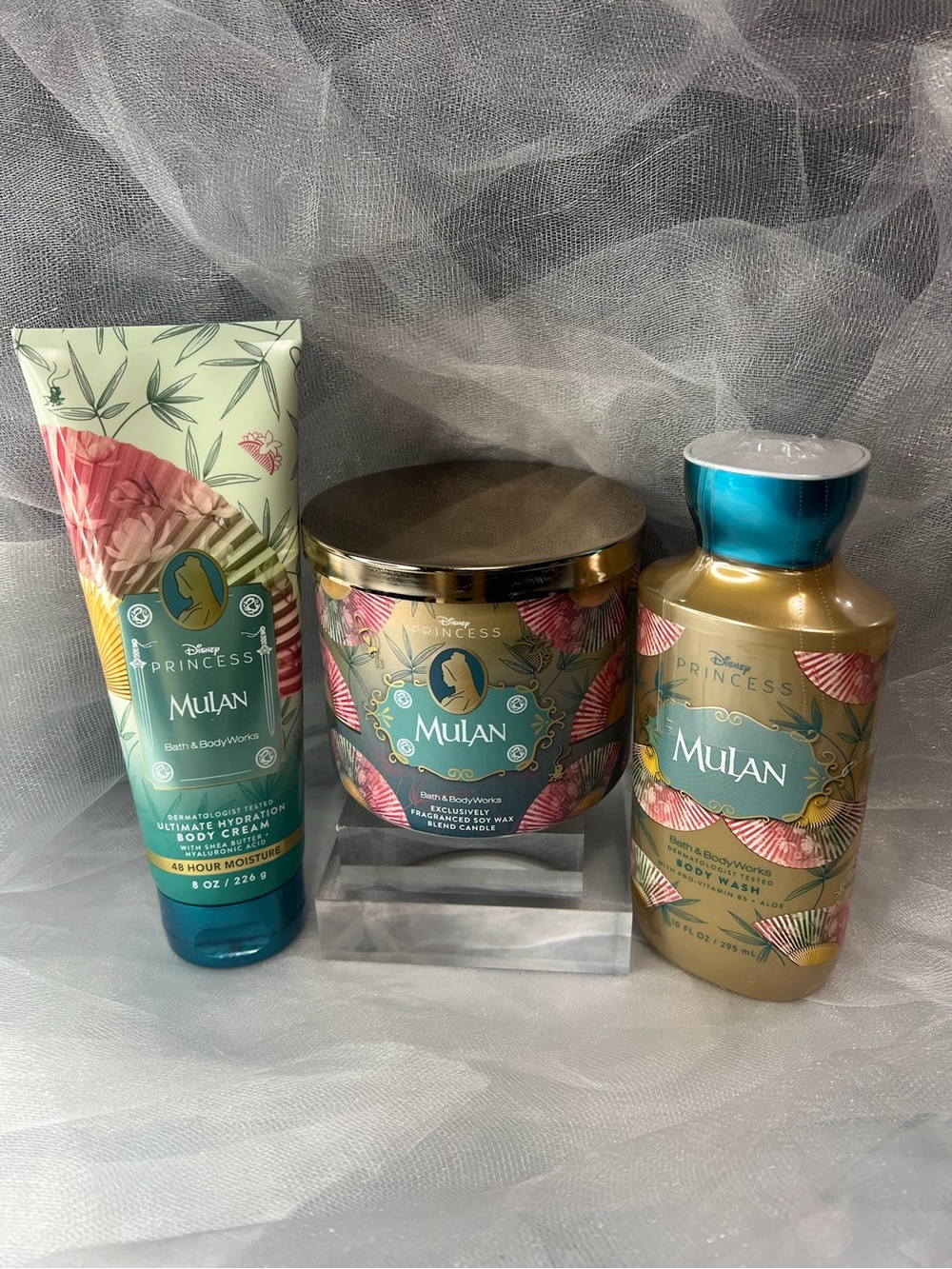 Set of 3 Bath & Body Works Mulan Candle Body Cream & Body Wash Set BBW (FL1076)